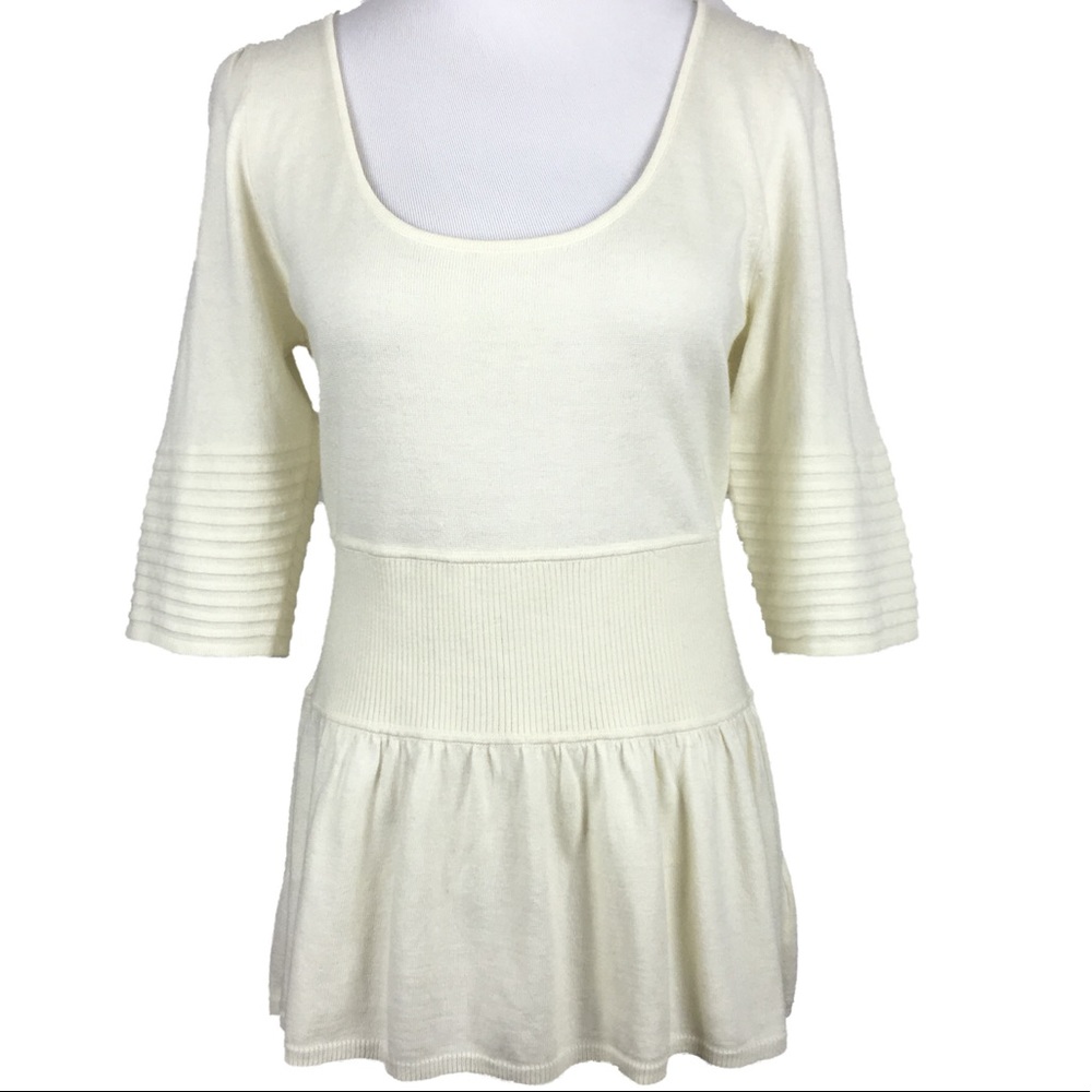 Boston Proper Large Woman’s Ivory Knit Peplum Top